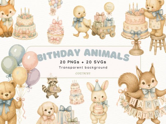 Birthday Animals Watercolor Cliparts SVG: Bringing Vintage Charm to Modern Celebrations