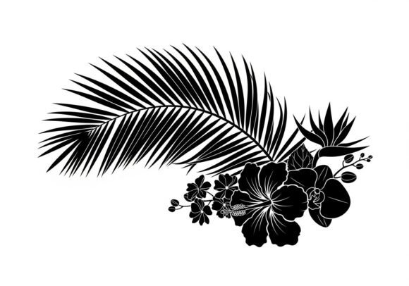 Black Palm Leaf and Tropical Flowers: A Versatile Silhouette Collection