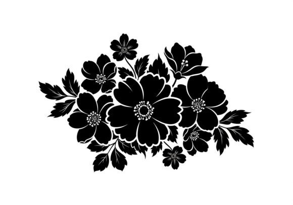 Black Silhouette Flowers and Leaves