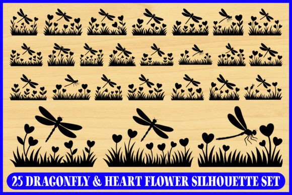 Bringing Nature and Romance to Life with the 25 Dragonfly Heart Flower Silhouette Set