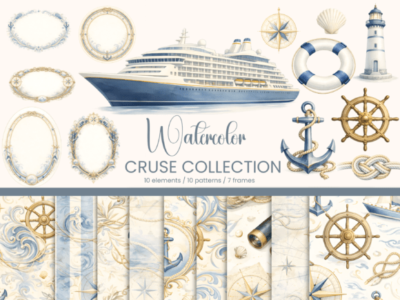 Bringing Timeless Coastal Elegance to Life with Watercolor Cruise Ship Clipart