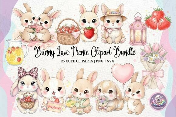 Bunny Love Picnic Clipart Bundle