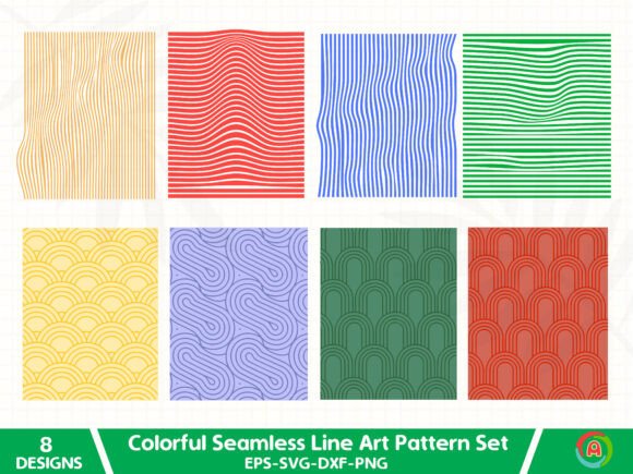 Colorful Seamless Line Art Pattern Set: Elevating Modern Design with Vibrant Geometry