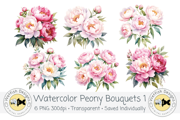 Creating Soft, Romantic Designs with Watercolor PNG 300dpi Peony Bouquets 1