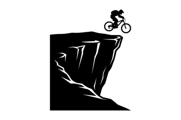 Cyclist on Cliff Edge Vector Art