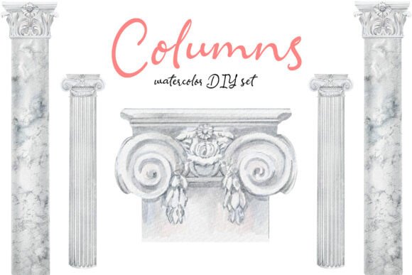 DIY Columns - Hand-drawn Watercolor Set: Bringing Classical Elegance to Modern Design