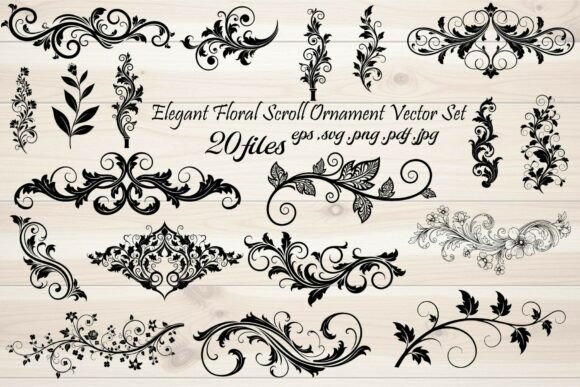 Elegant Floral Scroll Ornament Vector Set