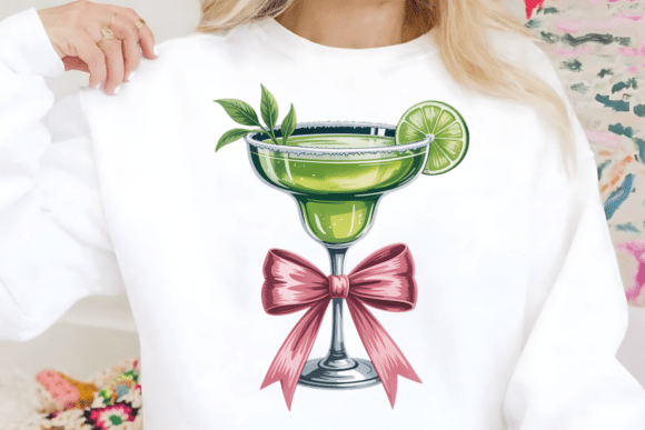 Elevate Your Party Designs with the Chic Margarita Glass with Pink Bow PNG