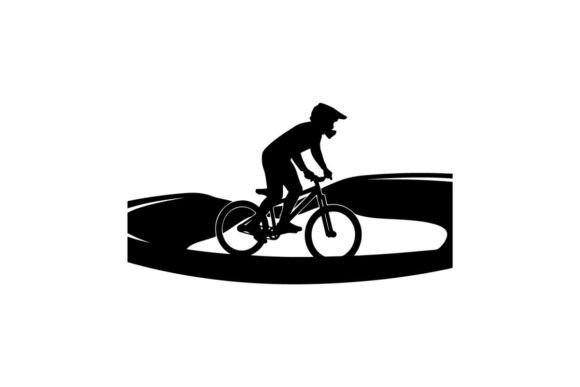 Elevating Design with the Cyclist Riding Mountain Bike on Curved Path Silhouette