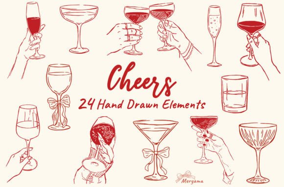 Embracing the Coquette Aesthetic with Cheers Cocktails Hand Drawn Elements SVG