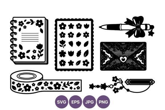 Floral Stationery Black and White Vector