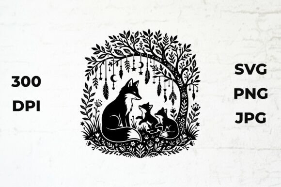 Foxes Under a Stylized Tree: A Whimsical Digital Design for Every Creative Need