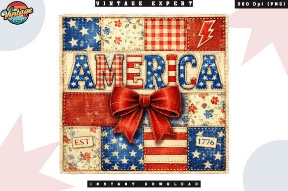 Independence Day America Patchwork PNG: A Vintage Quilt Design for Creators