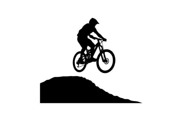 Mountain Biker Jumping Dirt Ramp in Black: A Bold Silhouette for Modern Design