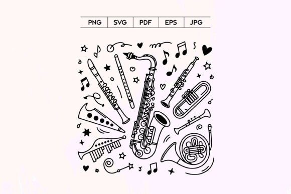 Music Instruments Line Art Set for Designers