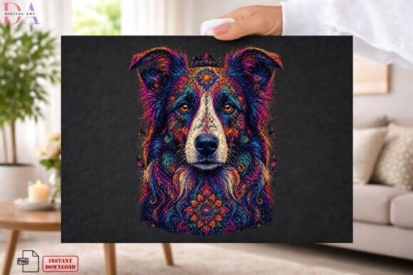 Psychedelic Border Collie Mandala PNG: A Vibrant Digital Asset for Creative Projects