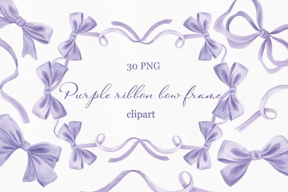 Purple Watercolor Bows Frames Clipart