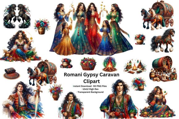 Romani Gypsy Caravan Clipart Boho PNG