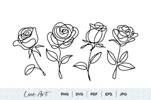 Rose Line Art Bundle SVG Set Guide