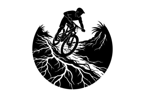 Silhouette Cyclist Riding Through Abstra
