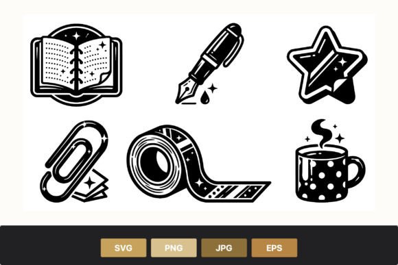Unlocking Creativity with the Magic Stationery Black White Icons Set