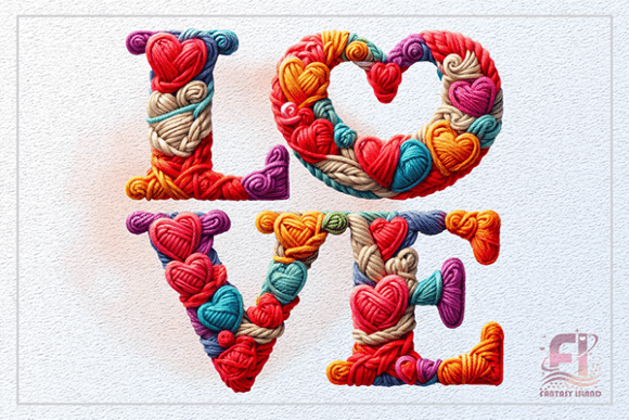 Valentine LOVE PNG Knitted Yarn Clipart: Elevating Digital Design with Textured Warmth