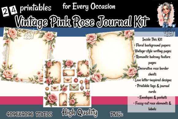 Vintage Pink Rose Journal Kit Printable Guide