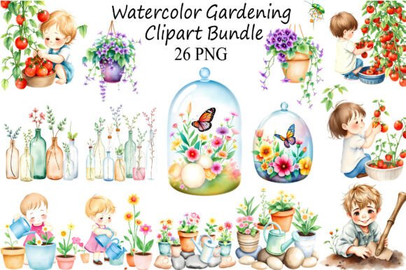 Watercolor Gardening Clipart Bundle
