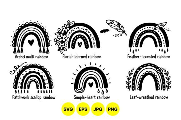 Whimsical Boho Rainbow Clipart for Modern Design